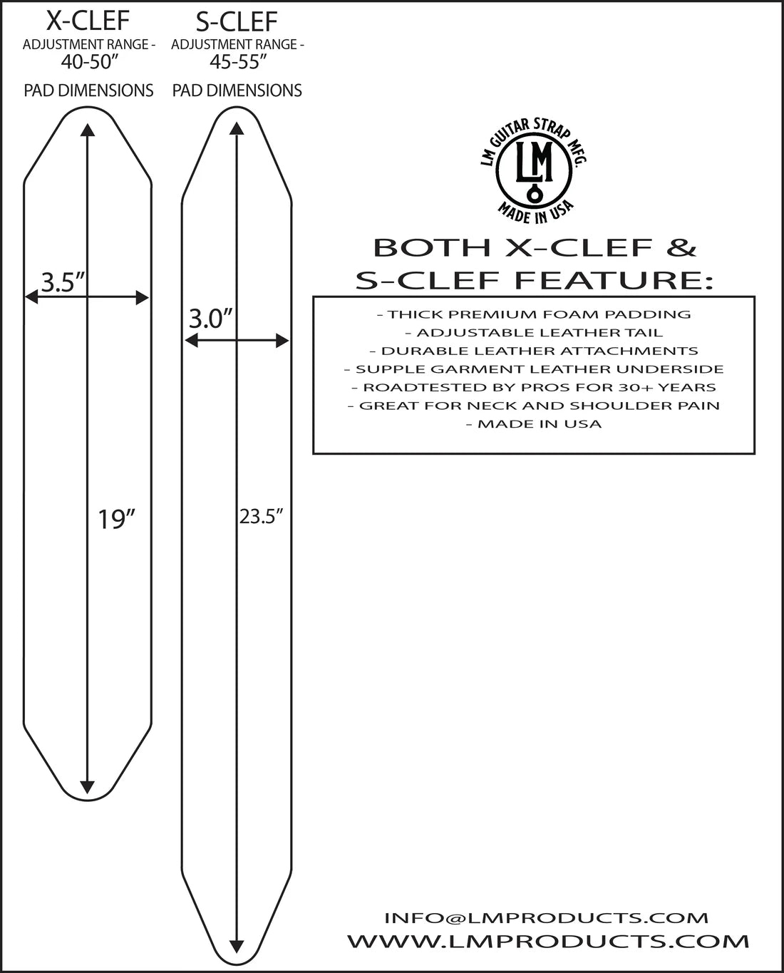 LM Products S-Clef Bass Guitar Strap 3" wide - Inlayed Bass Clef - Brown on Black