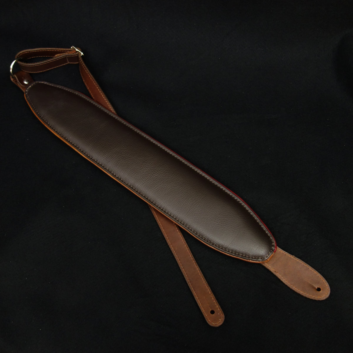 L&M Eyeland Strap Company Split X-Clef Bass Strap Black on Burgundy & Brown Highest Quality Leather
