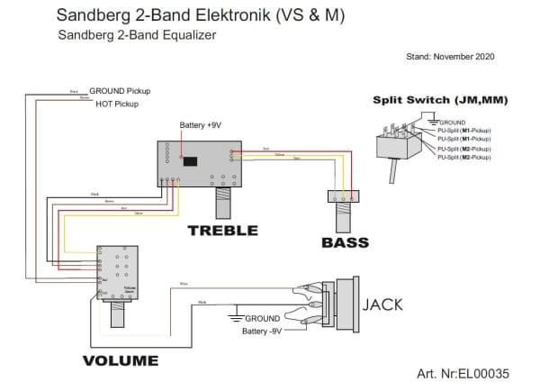 Sandberg EL00035 2-Band EQ Preamp, without Balance