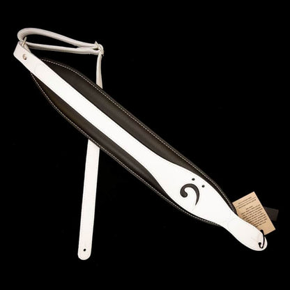 LM Products X-Clef White on Black Bass Clef Padded Bass Strap - 3 1/2" wide - Highest Quality Leather