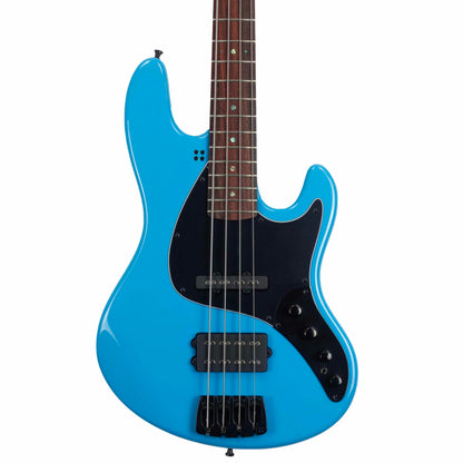 Sandberg California II / TM / Blacklabel PUs / 4-String 34" / Highgloss Marley Blue / Alder Body / Pau Ferro FB / Varied Dot Inlays / Black Head Stock / Black Hardware / Active 2-EQ / Split Switch / Black Pickguard - 8.4 pounds SN 50009