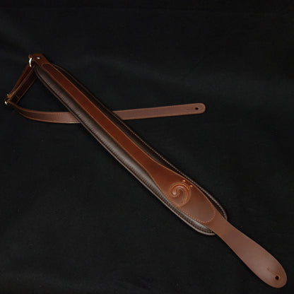 LM Products S-Clef Bass Guitar Strap 3" wide - Perforated Bass Clef - Brown on Dark Brown