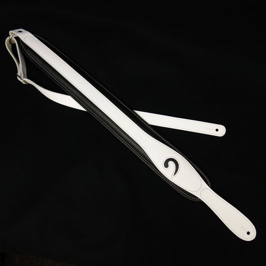 LM Products S-Clef Bass Guitar Strap 3" wide - Inlayed Bass Clef - White on Black / Black Clef Inlay