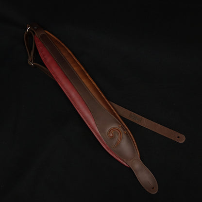 LM Products X-Clef Bass Guitar Strap 3 1/2" wide - Split Clef - Brown on Burgundy and light Brown - Highest Quality Leather