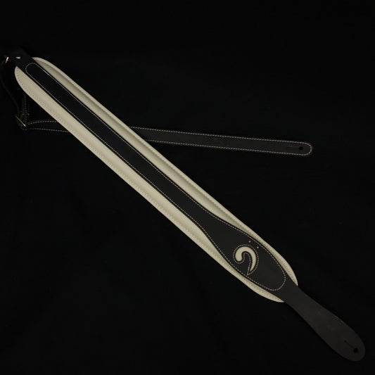 LM Products S-Clef Bass Guitar Strap 3" wide - Inlayed Bass Clef -Black on Aged White