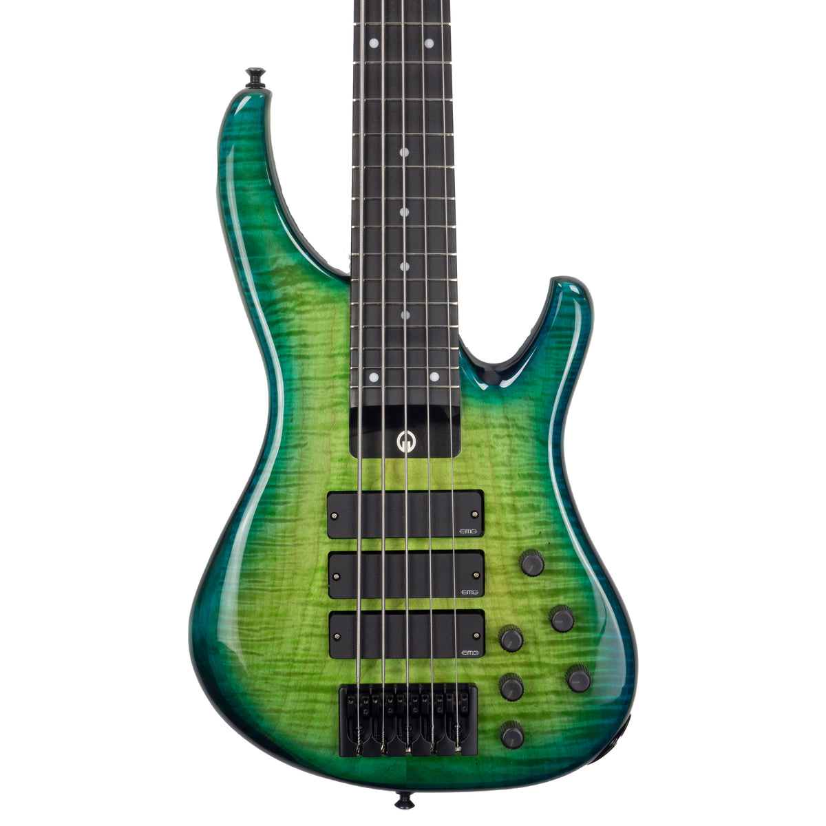 G.Gould E3 Studio 5 string bass - Premium Figured Maple top - Gorgeous Blue-Green burst finish - Graphite Composite Neck - New 3 pick-up w/ emg mixer - 9.35 pounds - #1548