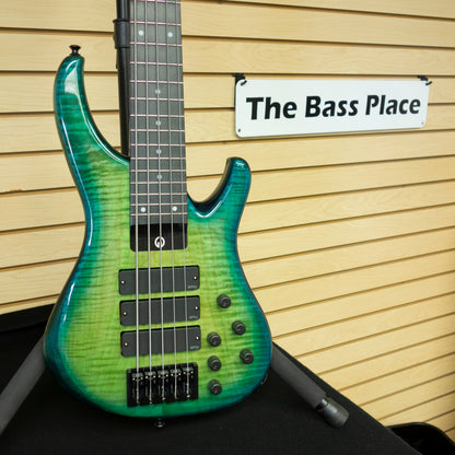 G.Gould E3 Studio 5 string bass - Premium Figured Maple top - Gorgeous Blue-Green burst finish - Graphite Composite Neck - New 3 pick-up w/ emg mixer - 9.35 pounds - #1548