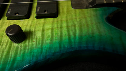 G.Gould E3 Studio 5 string bass - Premium Figured Maple top - Gorgeous Blue-Green burst finish - Graphite Composite Neck - New 3 pick-up w/ emg mixer - 9.35 pounds - #1548