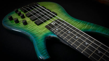 G.Gould E3 Studio 5 string bass - Premium Figured Maple top - Gorgeous Blue-Green burst finish - Graphite Composite Neck - New 3 pick-up w/ emg mixer - 9.35 pounds - #1548