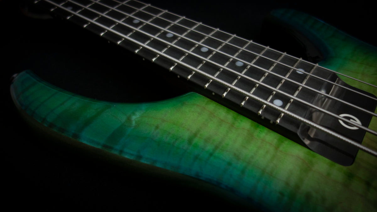 G.Gould E3 Studio 5 string bass - Premium Figured Maple top - Gorgeous Blue-Green burst finish - Graphite Composite Neck - New 3 pick-up w/ emg mixer - 9.35 pounds - #1548