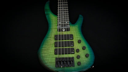 G.Gould E3 Studio 5 string bass - Premium Figured Maple top - Gorgeous Blue-Green burst finish - Graphite Composite Neck - New 3 pick-up w/ emg mixer - 9.35 pounds - #1548