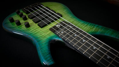 G.Gould E3 Studio 5 string bass - Premium Figured Maple top - Gorgeous Blue-Green burst finish - Graphite Composite Neck - New 3 pick-up w/ emg mixer - 9.35 pounds - #1548