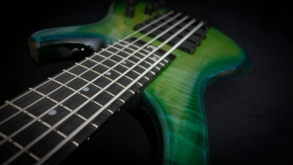 G.Gould E3 Studio 5 string bass - Premium Figured Maple top - Gorgeous Blue-Green burst finish - Graphite Composite Neck - New 3 pick-up w/ emg mixer - 9.35 pounds - #1548