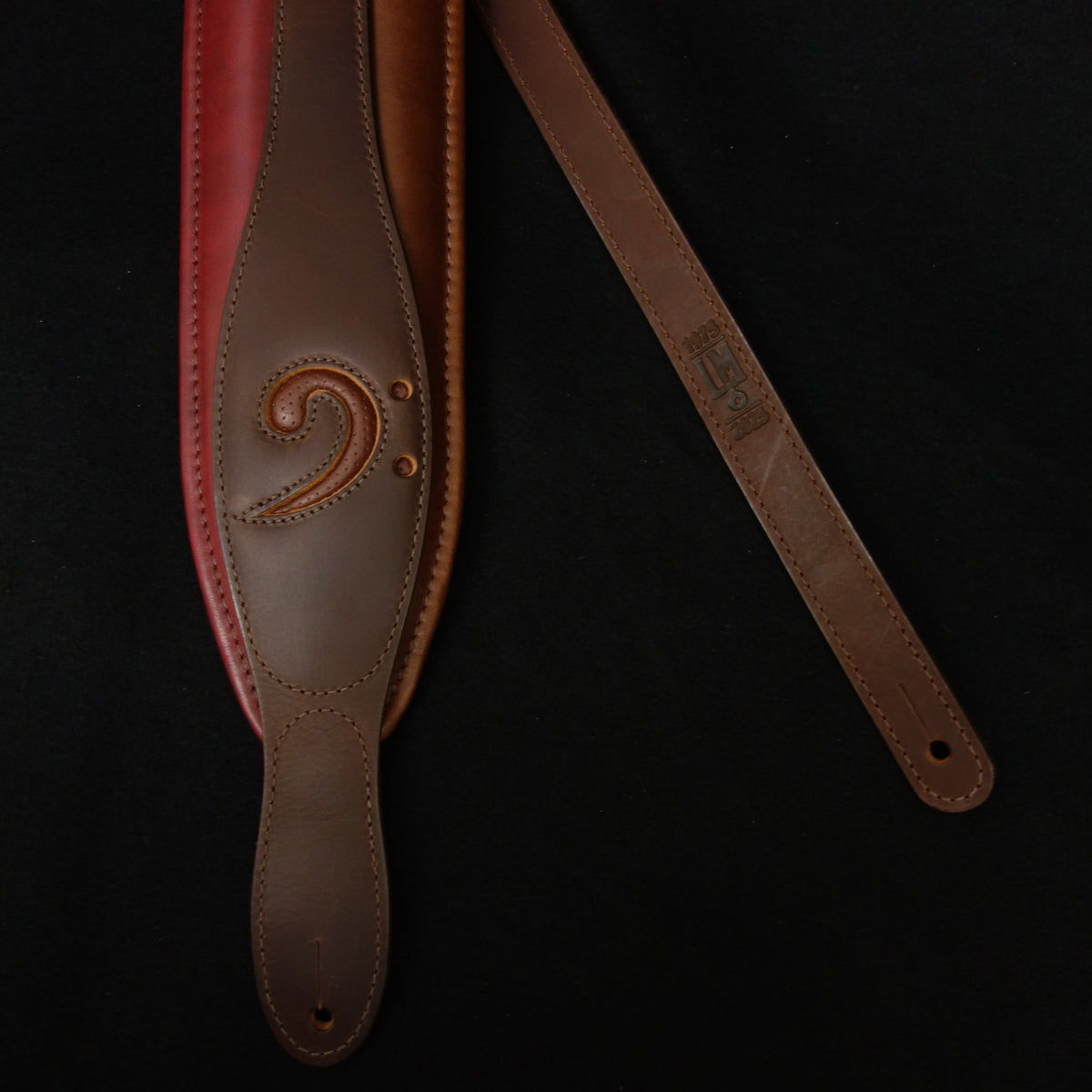 L&M Eyeland Strap Company Split X-Clef Bass Strap Black on Burgundy & Brown Highest Quality Leather