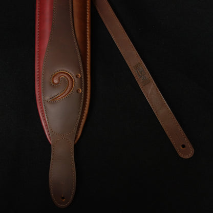 L&M Eyeland Strap Company Split X-Clef Bass Strap Black on Burgundy & Brown Highest Quality Leather