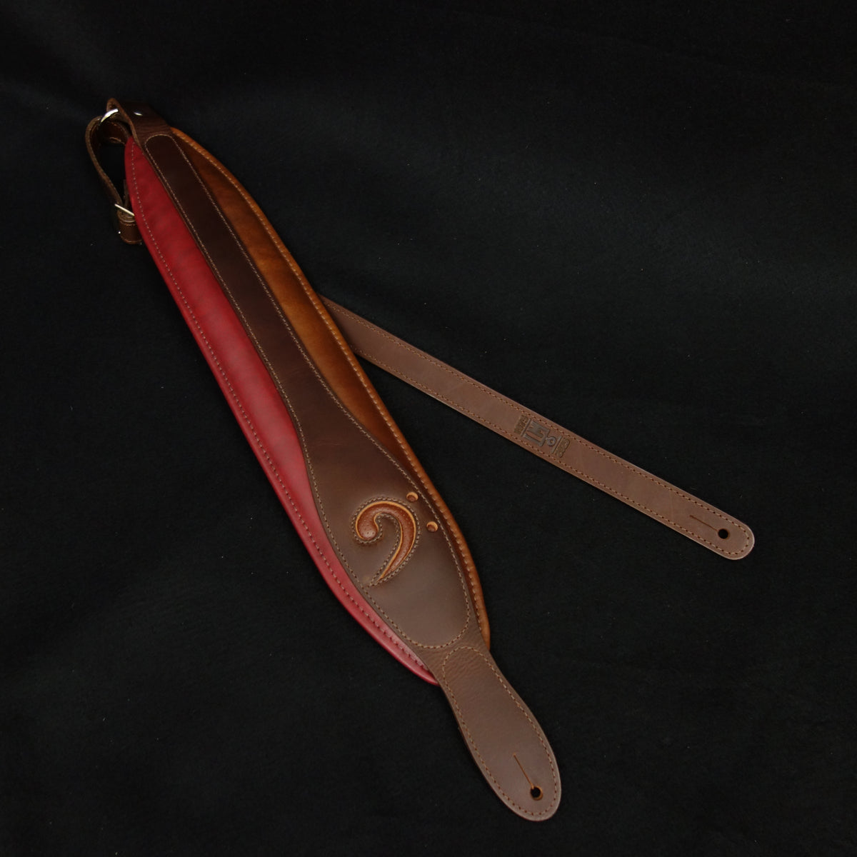 L&M Eyeland Strap Company Split X-Clef Bass Strap Black on Burgundy & Brown Highest Quality Leather
