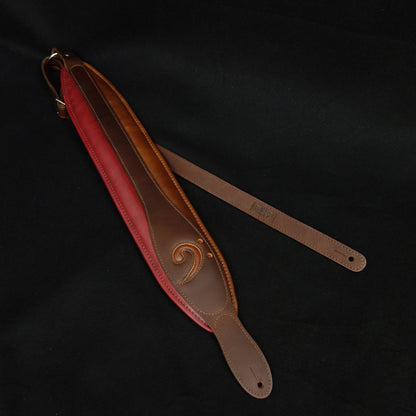 L&M Eyeland Strap Company Split X-Clef Bass Strap Black on Burgundy & Brown Highest Quality Leather
