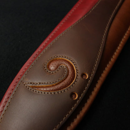 L&M Eyeland Strap Company Split X-Clef Bass Strap Black on Burgundy & Brown Highest Quality Leather