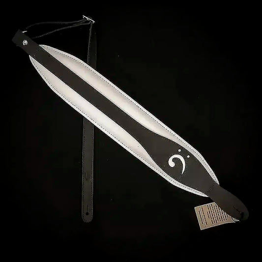 LM Products X-Clef Bass Guitar Strap 3 1/2" wide - Inlayed Bass Clef - Black on White