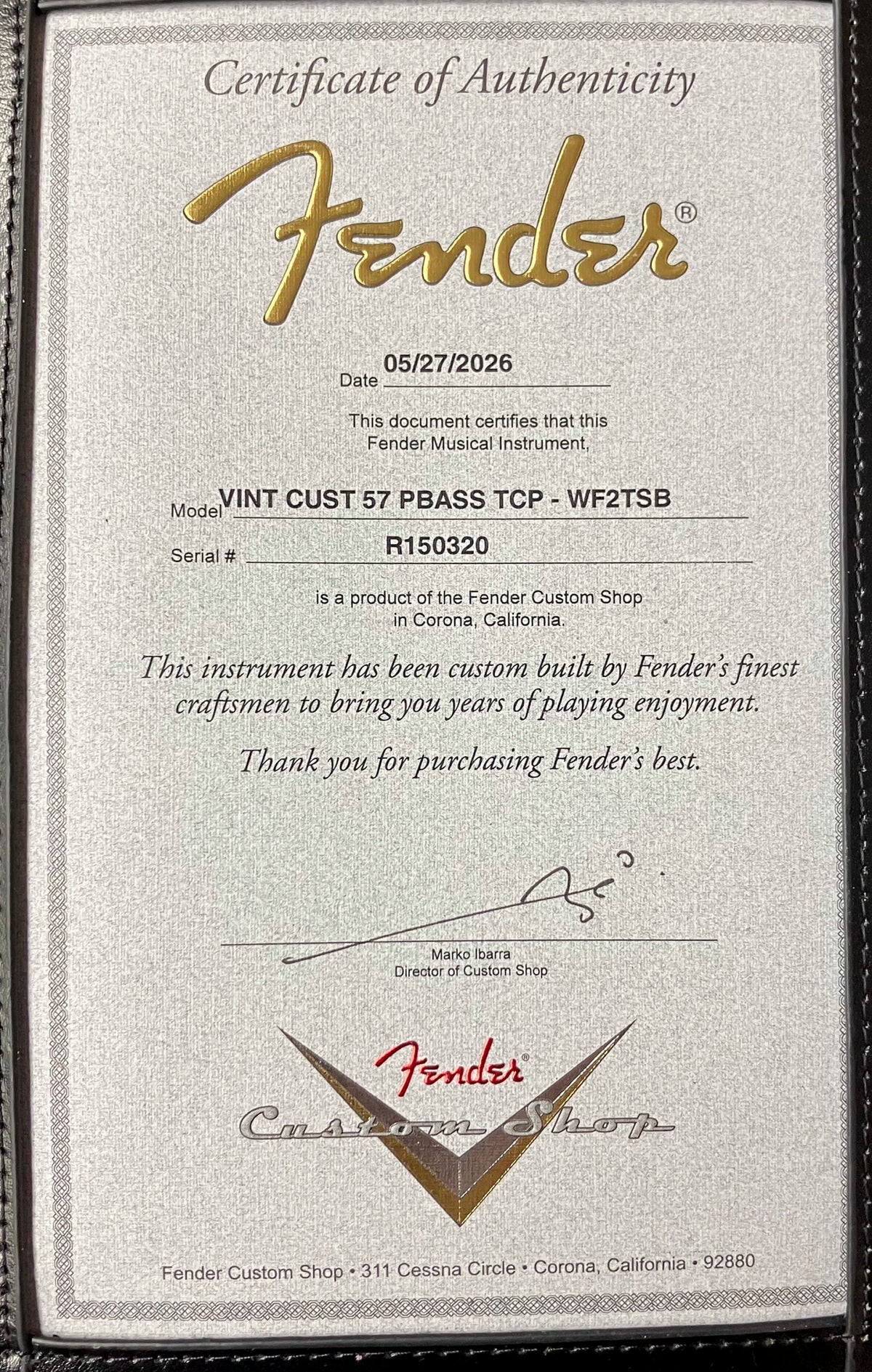 Fender Custom Shop Vintage Custom '57 P Bass® Time Capsule Package, Maple Neck, Wide-Fade 2-Color Sunburst - 8.5 Pounds - Serial R150320