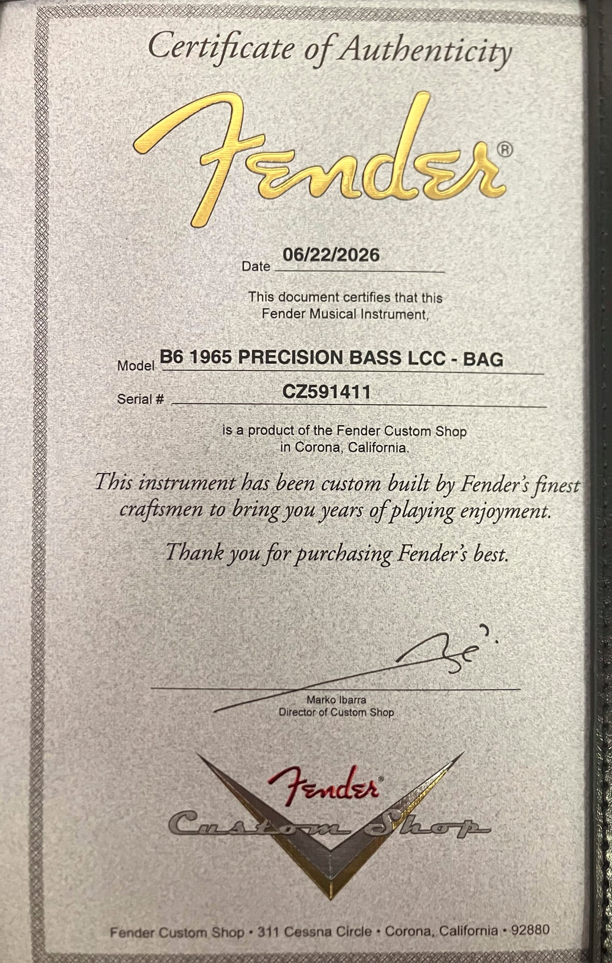 Fender Custom Shop 1965 Precision Bass® DLX Closet Classic, Blue Agave -   8.85 pounds - CZ591411