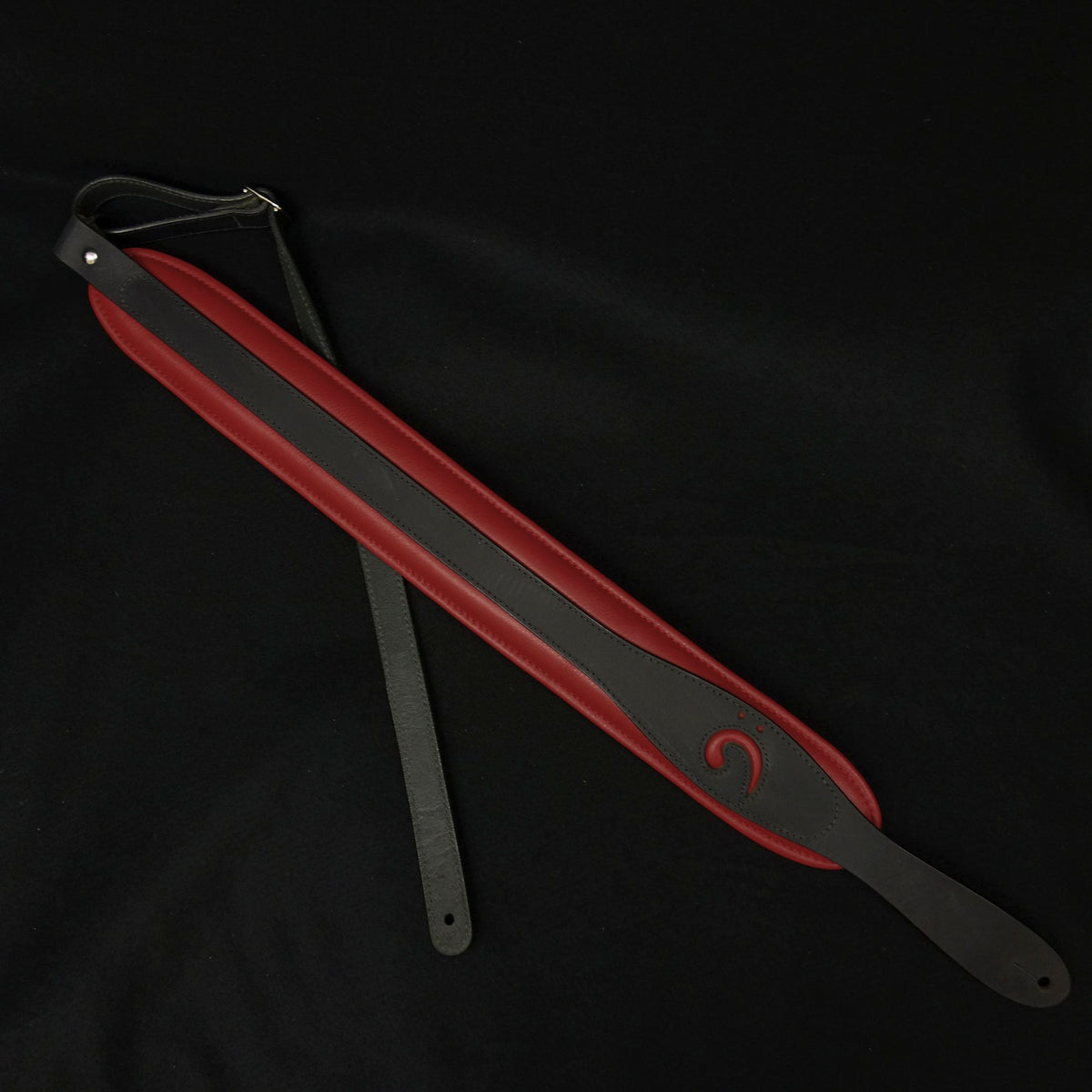 LM Products S-Clef Bass Guitar Strap 3" wide - Inlayed Bass Clef - Black on Red