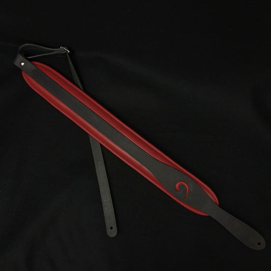 LM Products S-Clef Bass Guitar Strap 3" wide - Inlayed Bass Clef - Black on Red