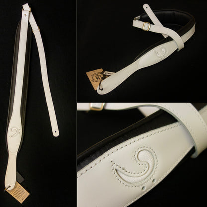 LM Products S-Clef Bass Guitar Strap 3" wide - Inlayed Bass Clef - White on Black / White Clef Inlay